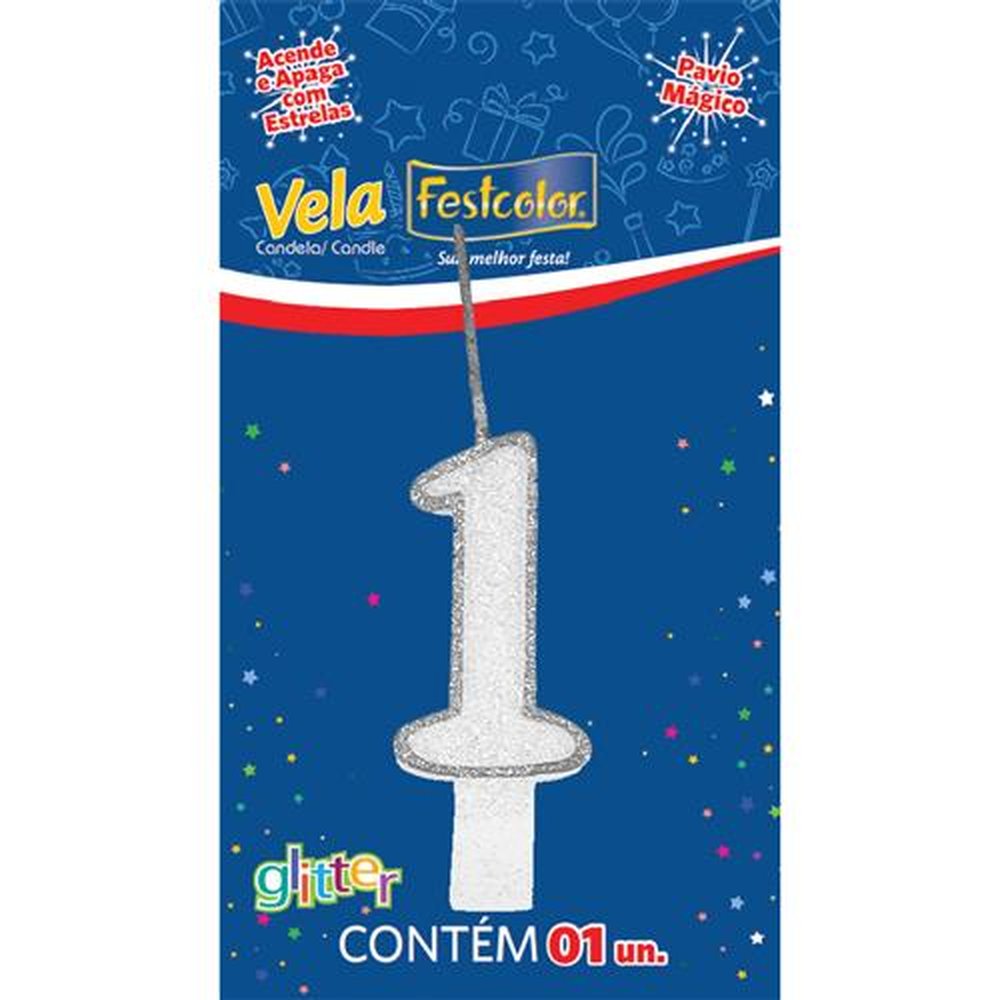 Vela Glitter Prata N 1