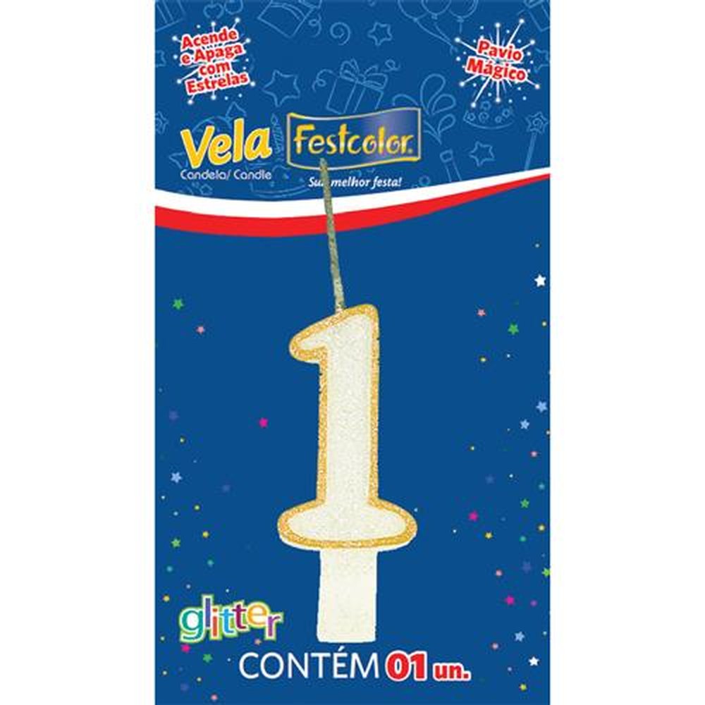 Vela Glitter Ouro N 1