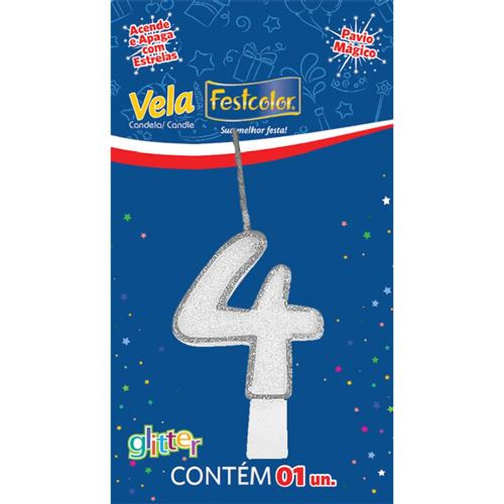 Vela Glitter Prata N 4