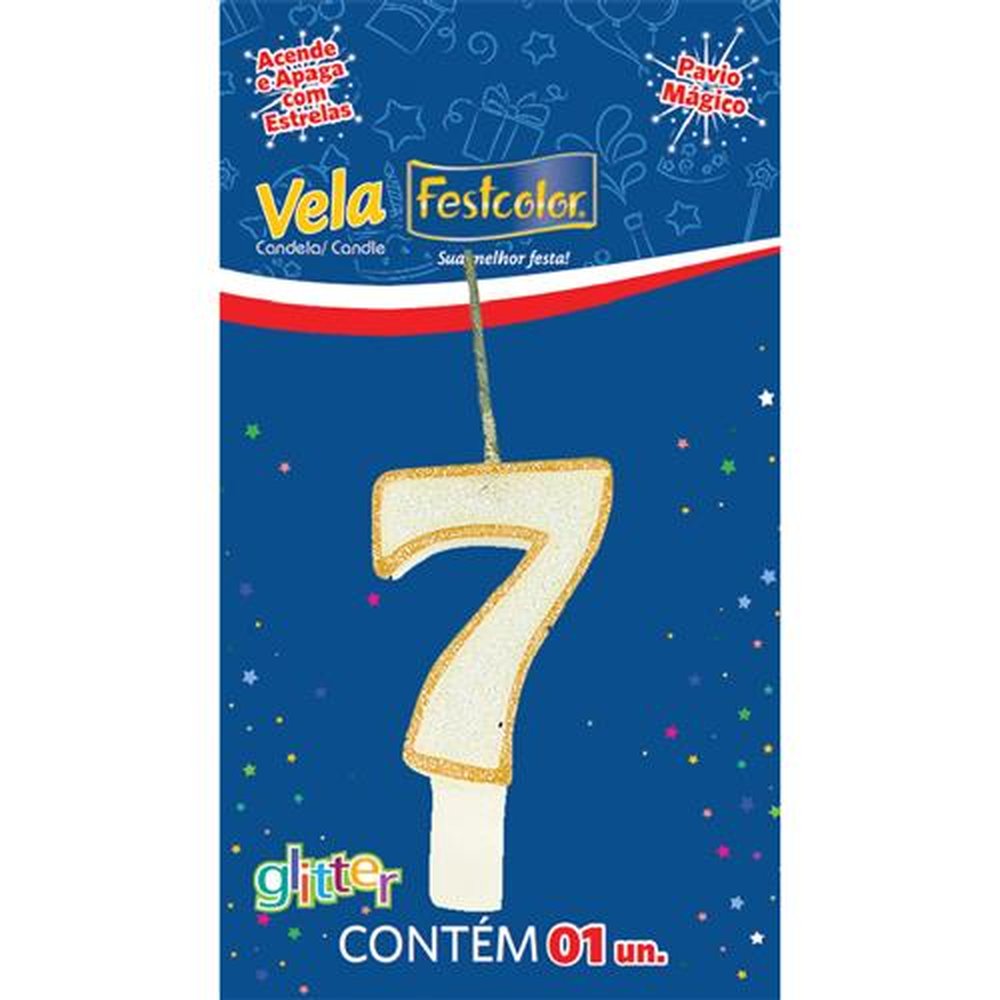 Vela Glitter Ouro N 7