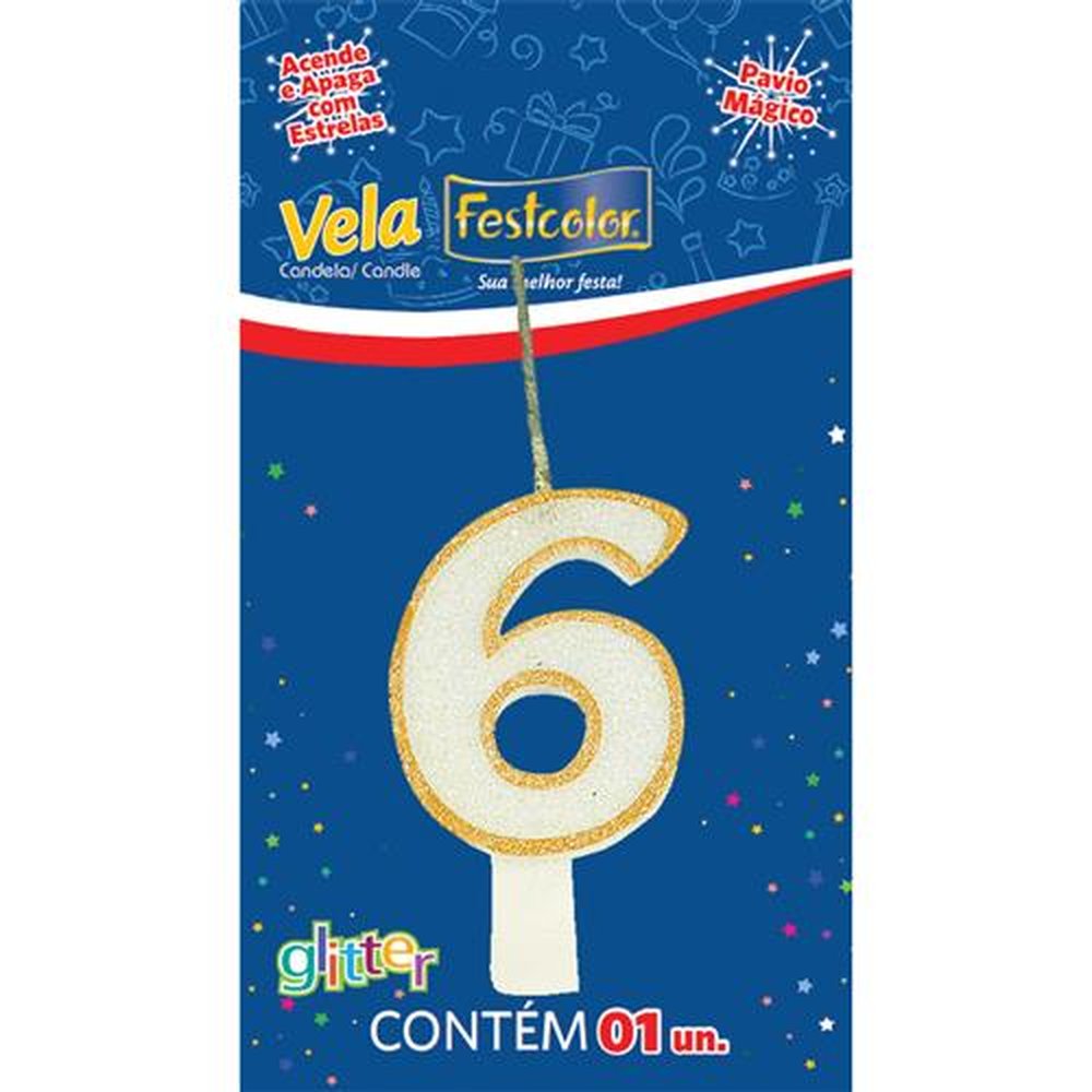 Vela Glitter Ouro N 6