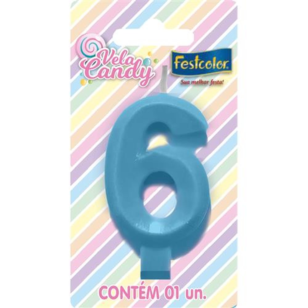 Vela Candy Azul N 6