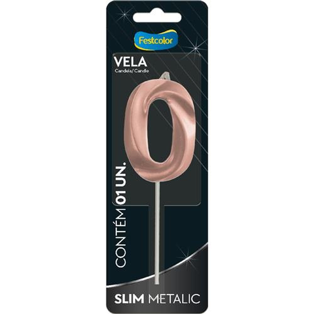 Vela Slim Metallic Rose Gold N 0 - Embalagem com 1 unidade.