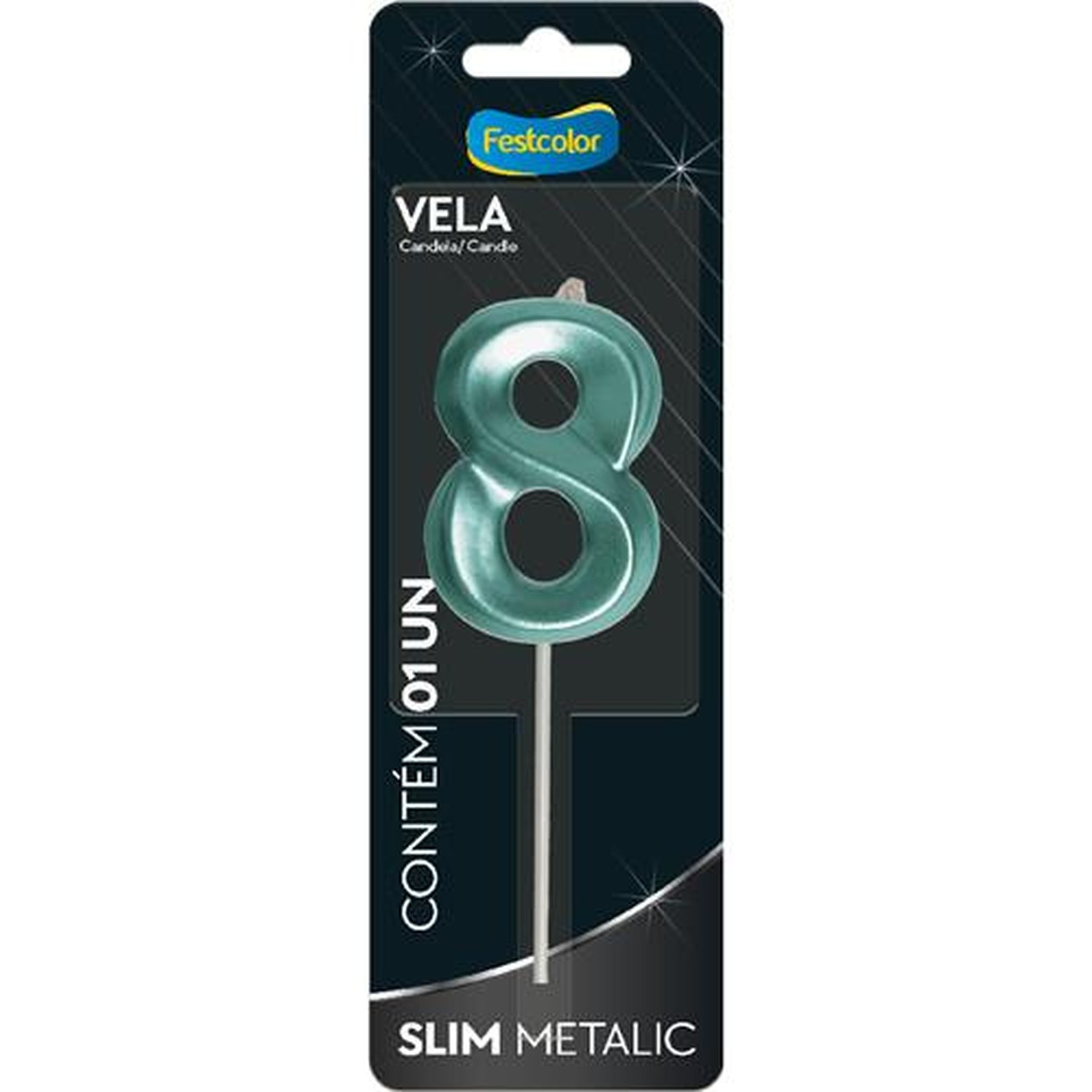 Vela Slim Metallic Tiffany N 8 - Embalagem com 1 unidade.