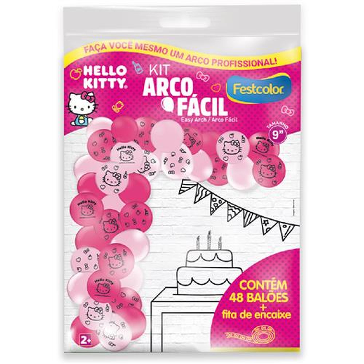 Kit Arco Facil de Baloes Hello Kitty Rosa
