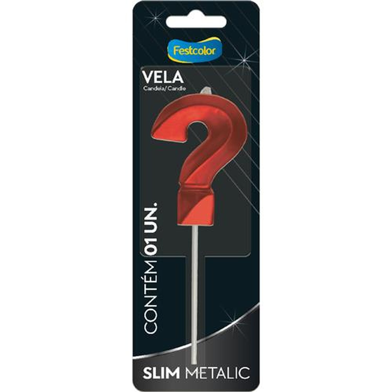 Vela Slim Metallic Vermelha N ? - Embalagem com 1 unidade.