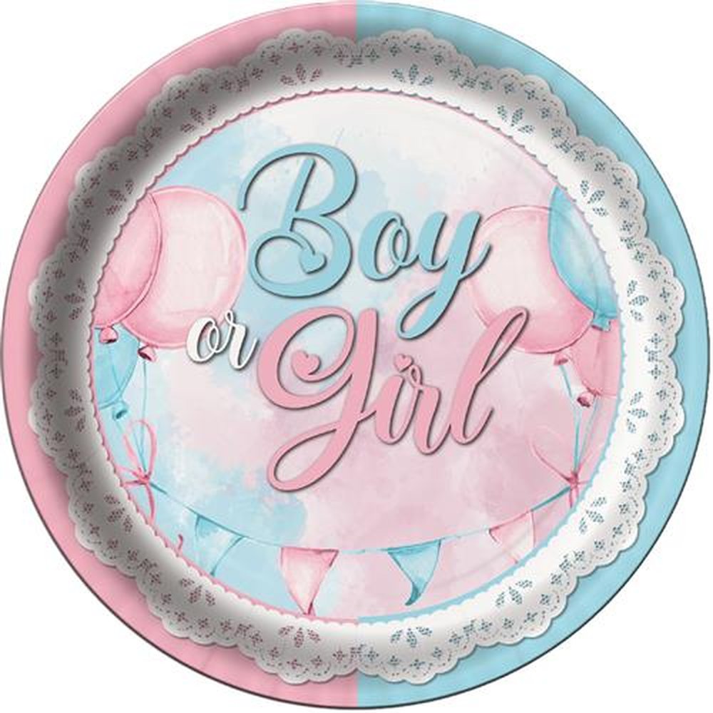 Prato Cha Revelacao Azul E Rosa - Embalagem com 8 unidades.