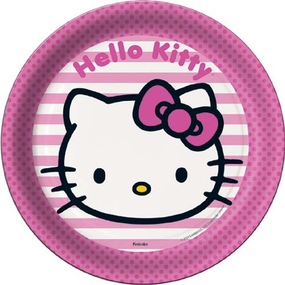 Prato Hello Kitty Rosa - Embalagem com 8 unidades.