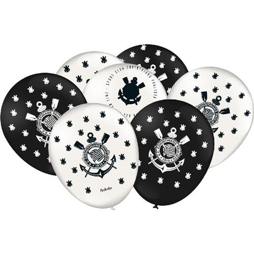 Balao Branco E Preto Corinthians - Embalagem com 25 unidades.