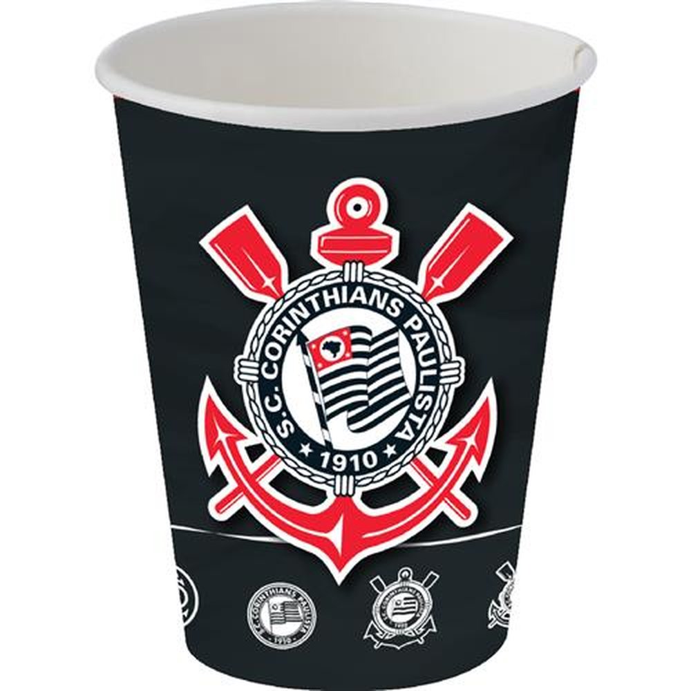 Copo Papel 200Ml Corinthians - Embalagem com 8 unidades.