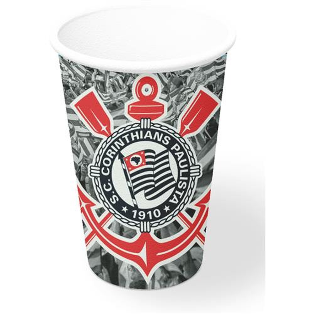 Copo Papel 300Ml Corinthians - Embalagem com 8 unidades.