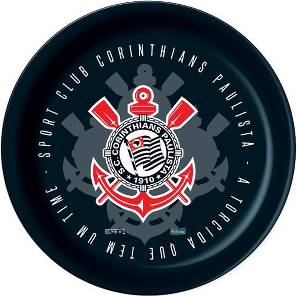 Prato Corinthians - Embalagem com 8 unidades.