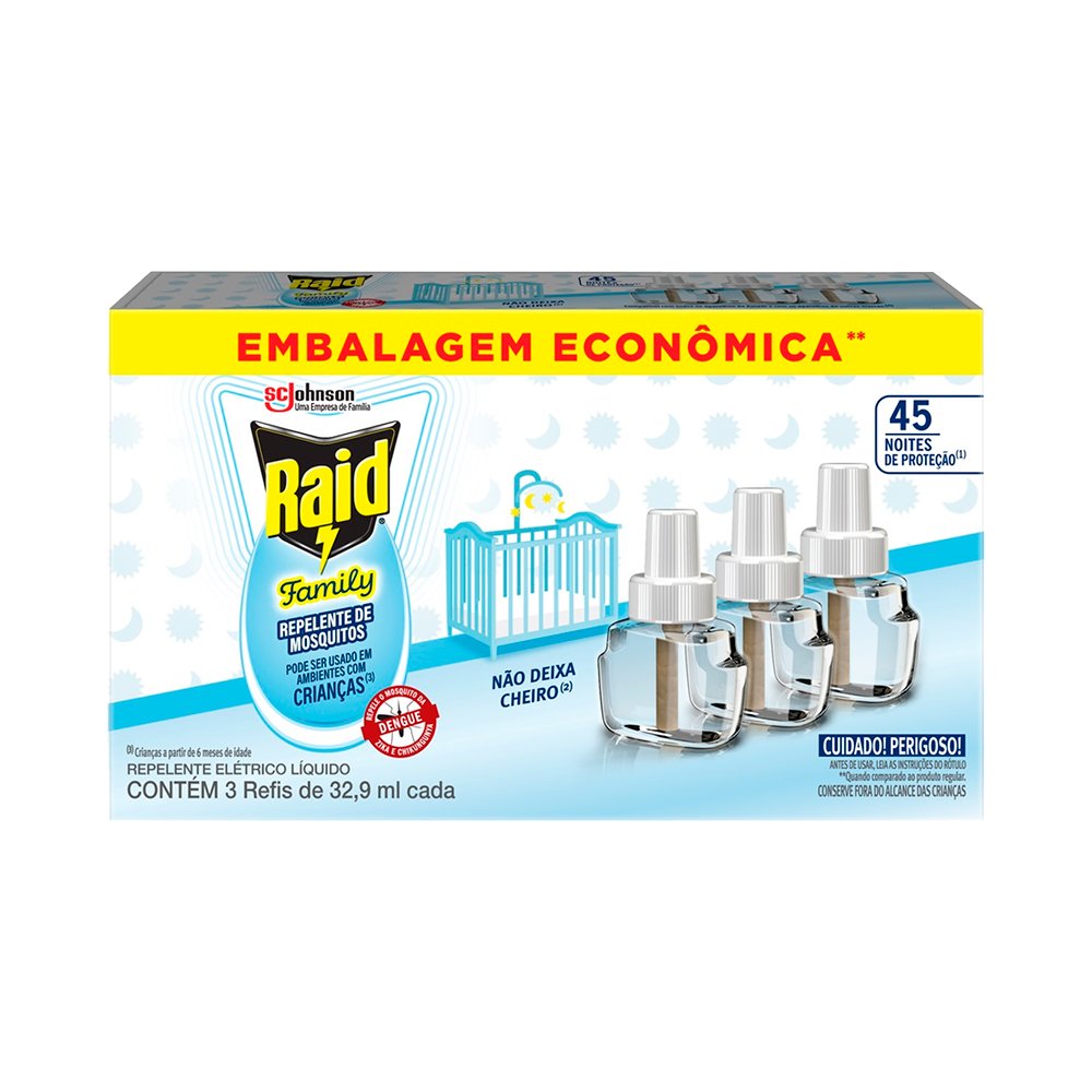 Repelente Eletrico Raid Family Refil 3 Unidades