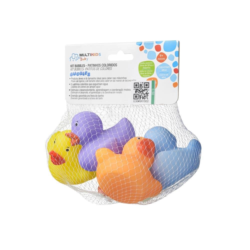 Kit Bubbles Patinhos Coloridos - 5 Brinquedos que Esguicham Água +4m Multikids Baby - BB1160
