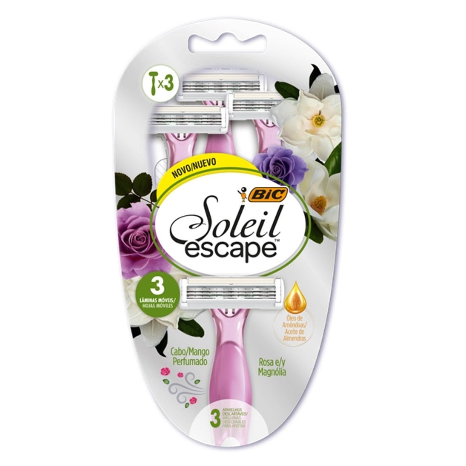 Aparelho de Depilação Bic Soleil Escape Rosa e Magnólia - Embalagem com 3 Unidades