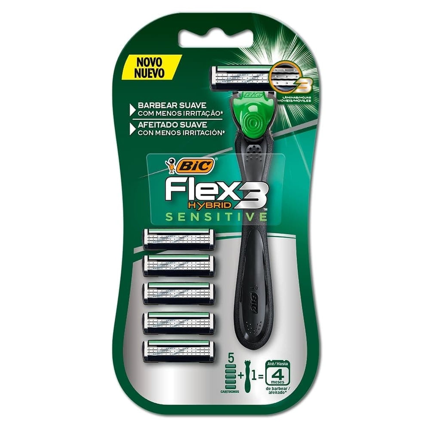 Aparelho de Barbear Bic Flex 3 Híbrido Sensitive + 5 Cargas Importado
