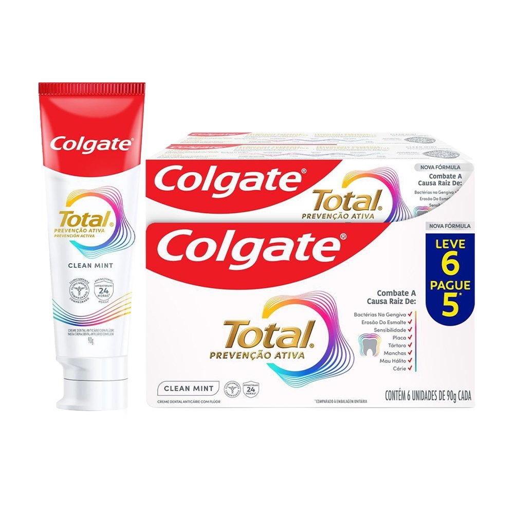 Creme Dental Colgate Total Clean Mint 90g - Embalagem com 6 Unidades