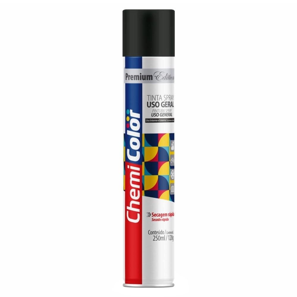 Tinta Spray Chemicolor Uso Geral Preto Brilhante 250ml