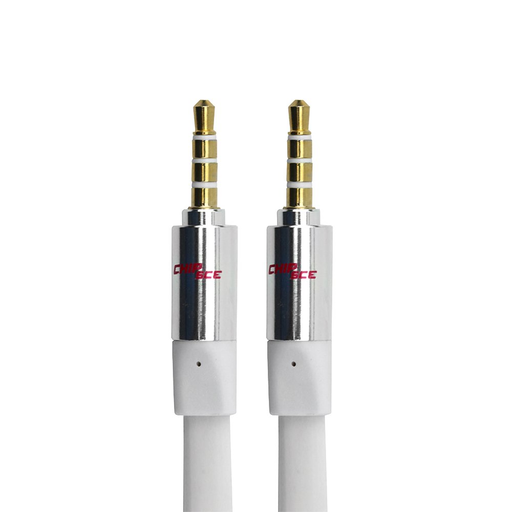 Cabo P2 + P2 Estereo Flat - 2m - 100% Cobre - Branco