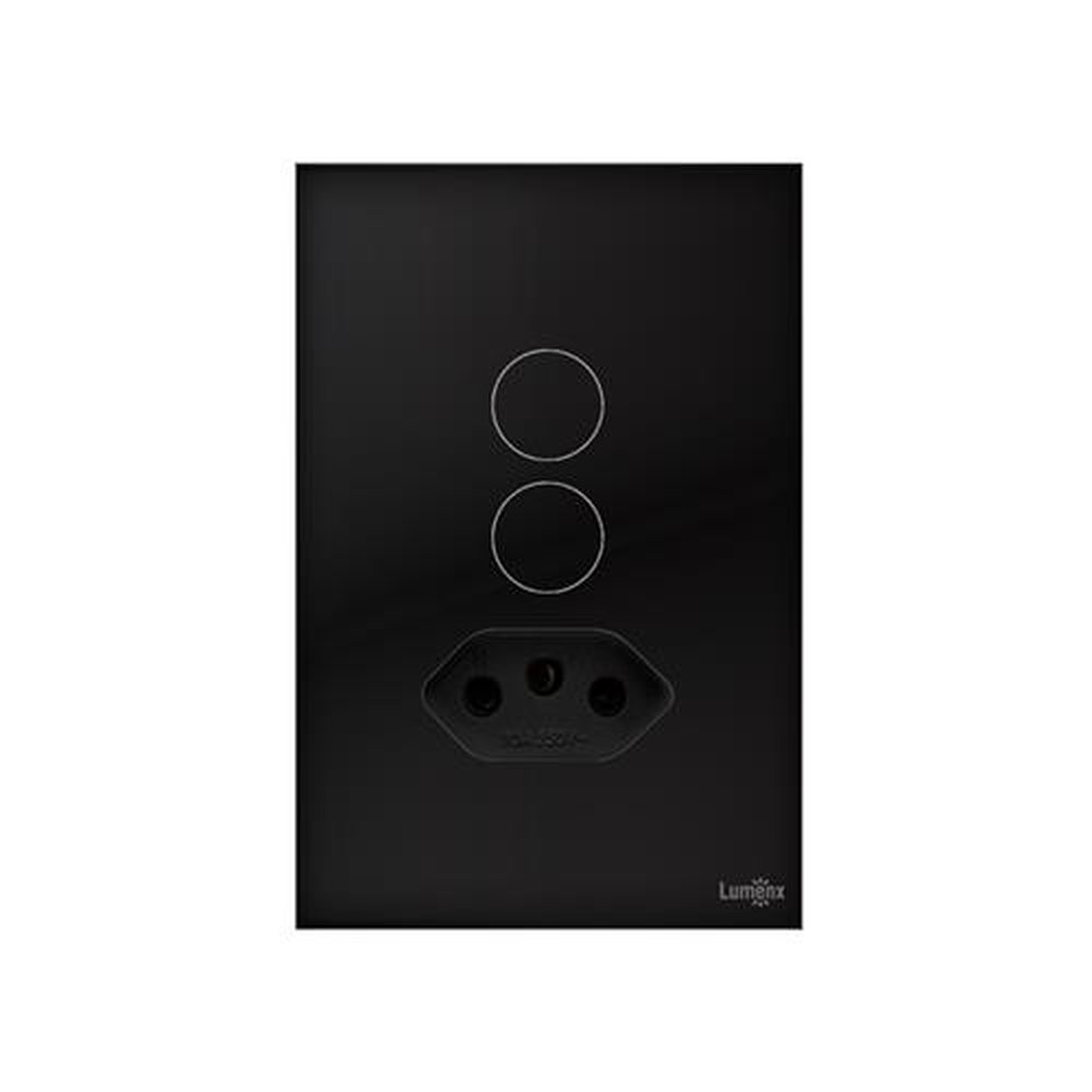 Interruptor WiFi Touch 2 Botões Tomada 20A 4x2 Preto Tuya