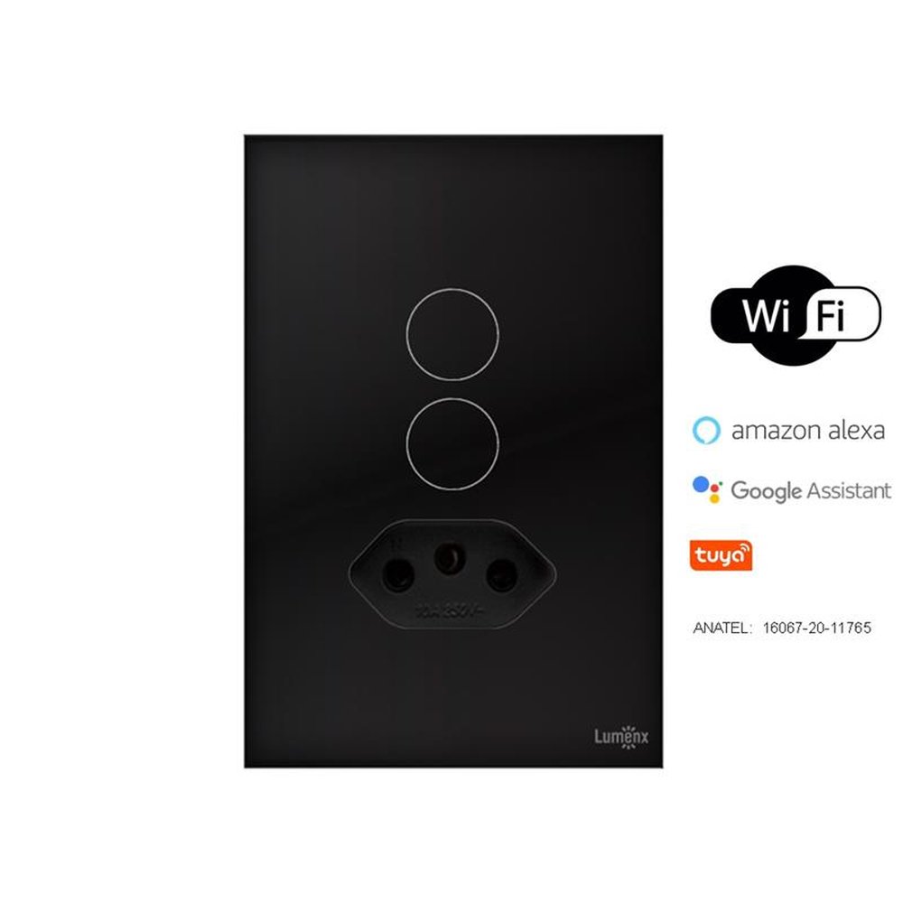 Interruptor Wifi Inteligente 2 Botão Touch + 1 Tomada Alexa