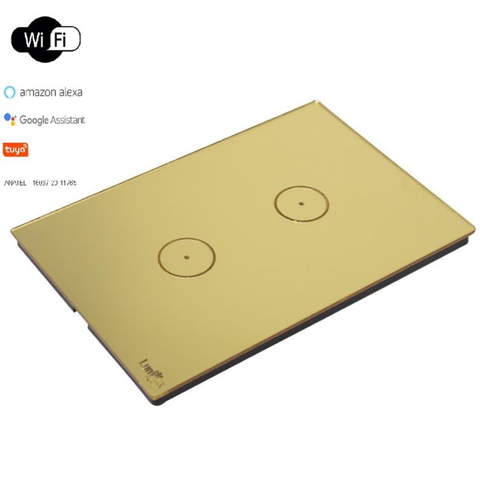 Interruptor Wifi Touch Inteligente 2 Botões Dourado Tuya