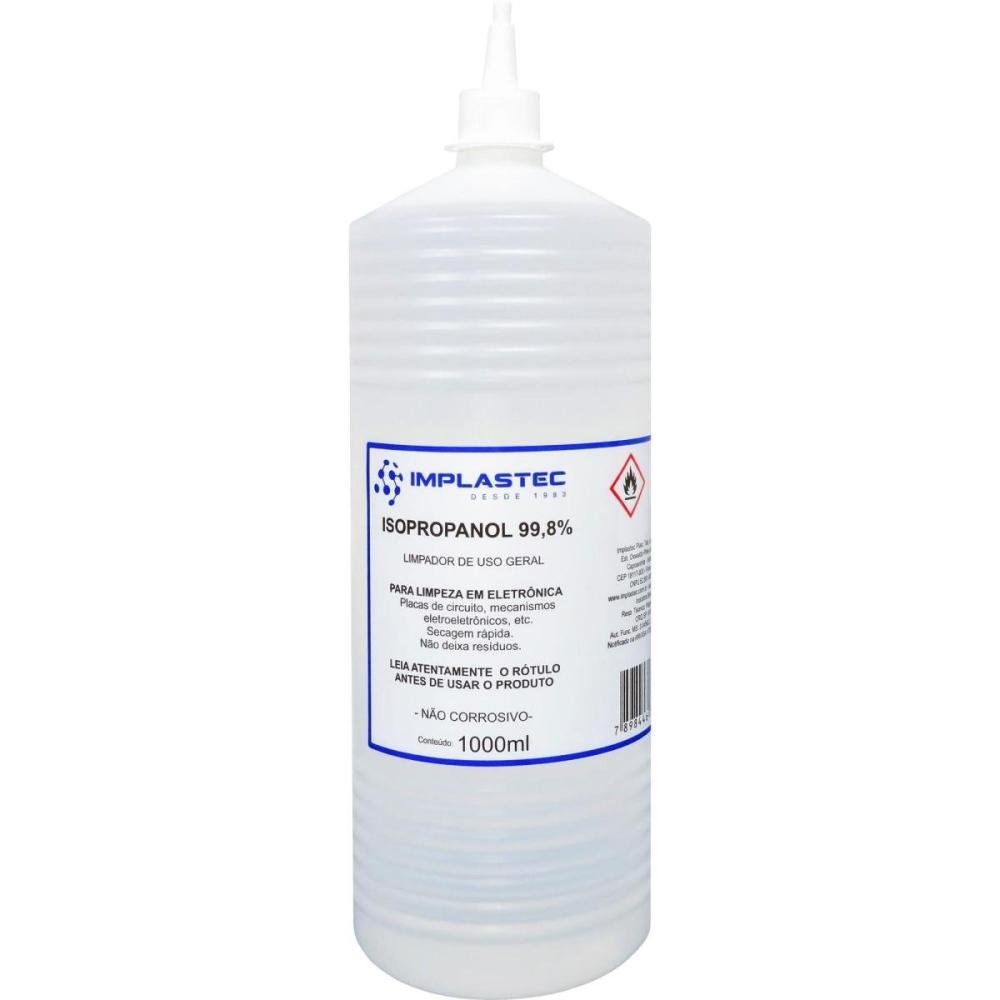 Álcool Isopropilíco 99,8% 1000ML Isopropilico Transparente Implastec Un.Venda: CX/18
