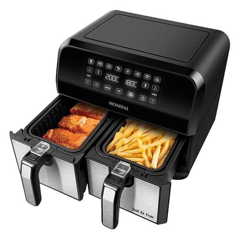 Fritadeira sem Óleo Mondial Air Fryer AFD-01-BI | 8 Litros, 2 Cestos, Preto/Inox, 110V