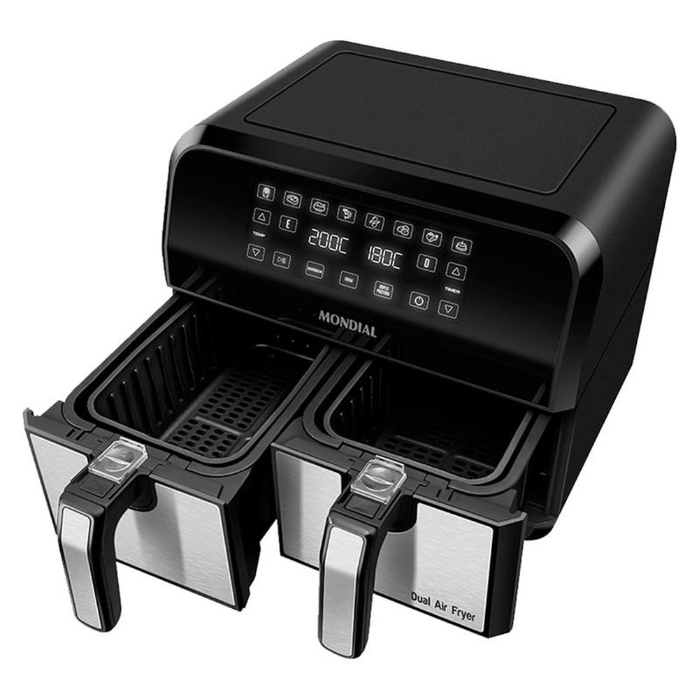 Fritadeira sem Óleo Mondial Air Fryer AFD-01-BI | 8 Litros, 2 Cestos, Preto/Inox, 110V