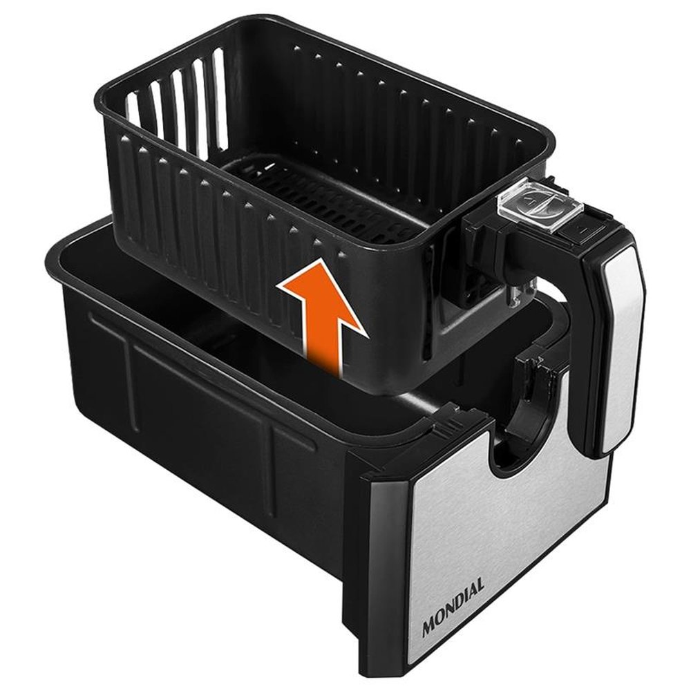 Fritadeira sem Óleo Mondial Air Fryer AFD-01-BI | 8 Litros, 2 Cestos, Preto/Inox, 110V