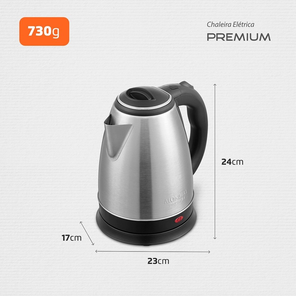 Chaleira Elétrica Mondial Pratic CE-06 - 2 Litros, até 100°C, Preto/Inox, 110V