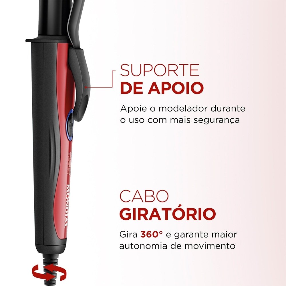 Modelador de Cachos Mondial EM-12 Spiral Infinity - 55W, Preto/Vermelho, Bivolt