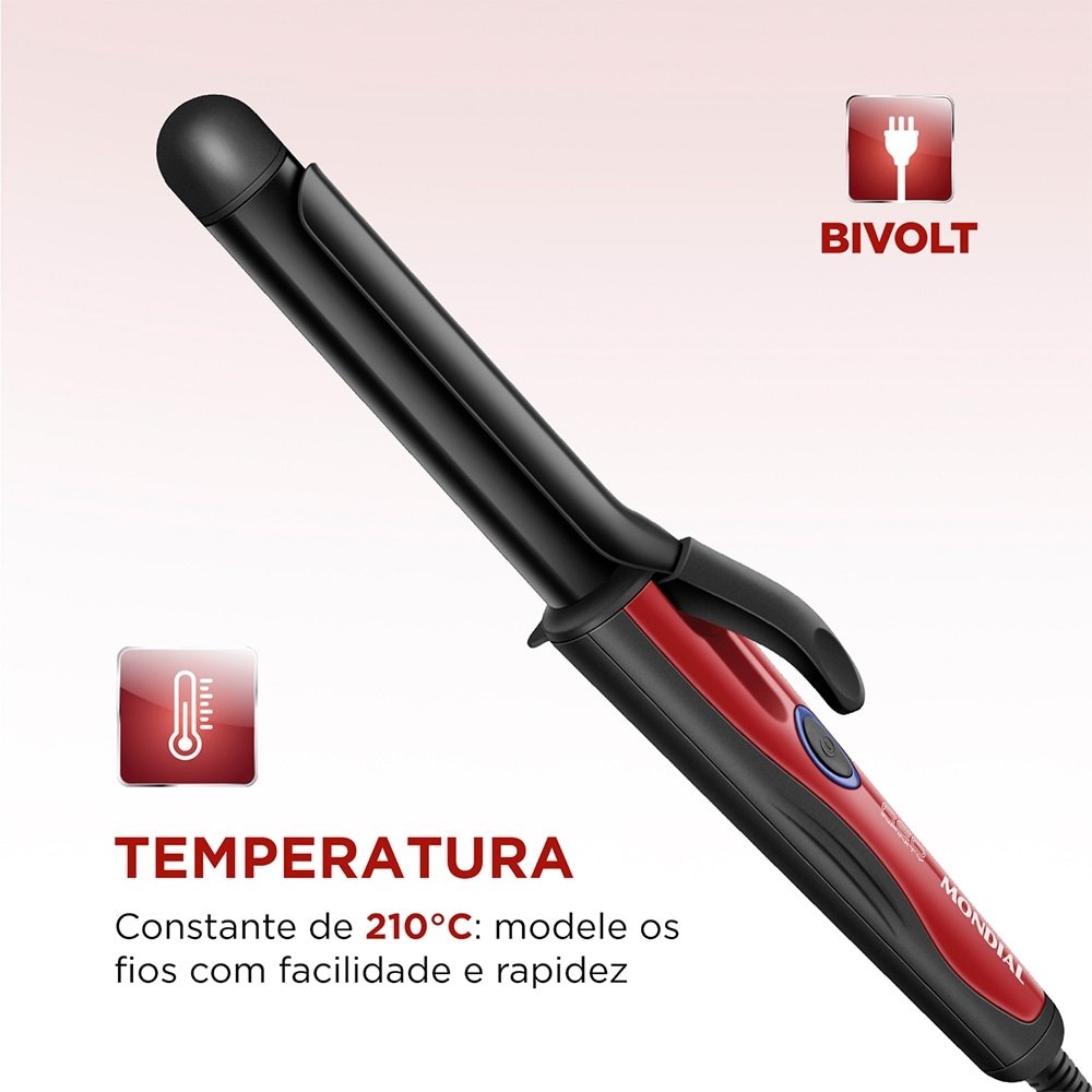 Modelador de Cachos Mondial EM-12 Spiral Infinity - 55W, Preto/Vermelho, Bivolt