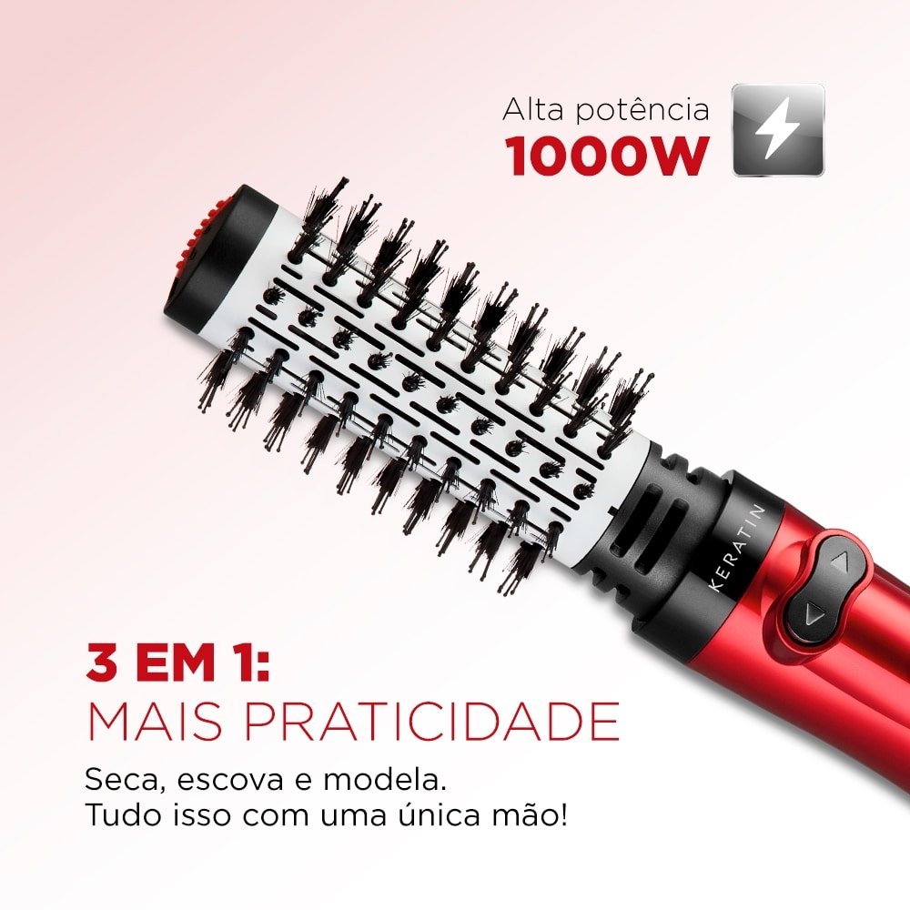 Escova Rotativa Mondial ER-11 Infinity Keratin - 1000W, 3 em 1, Vermelho, 220V