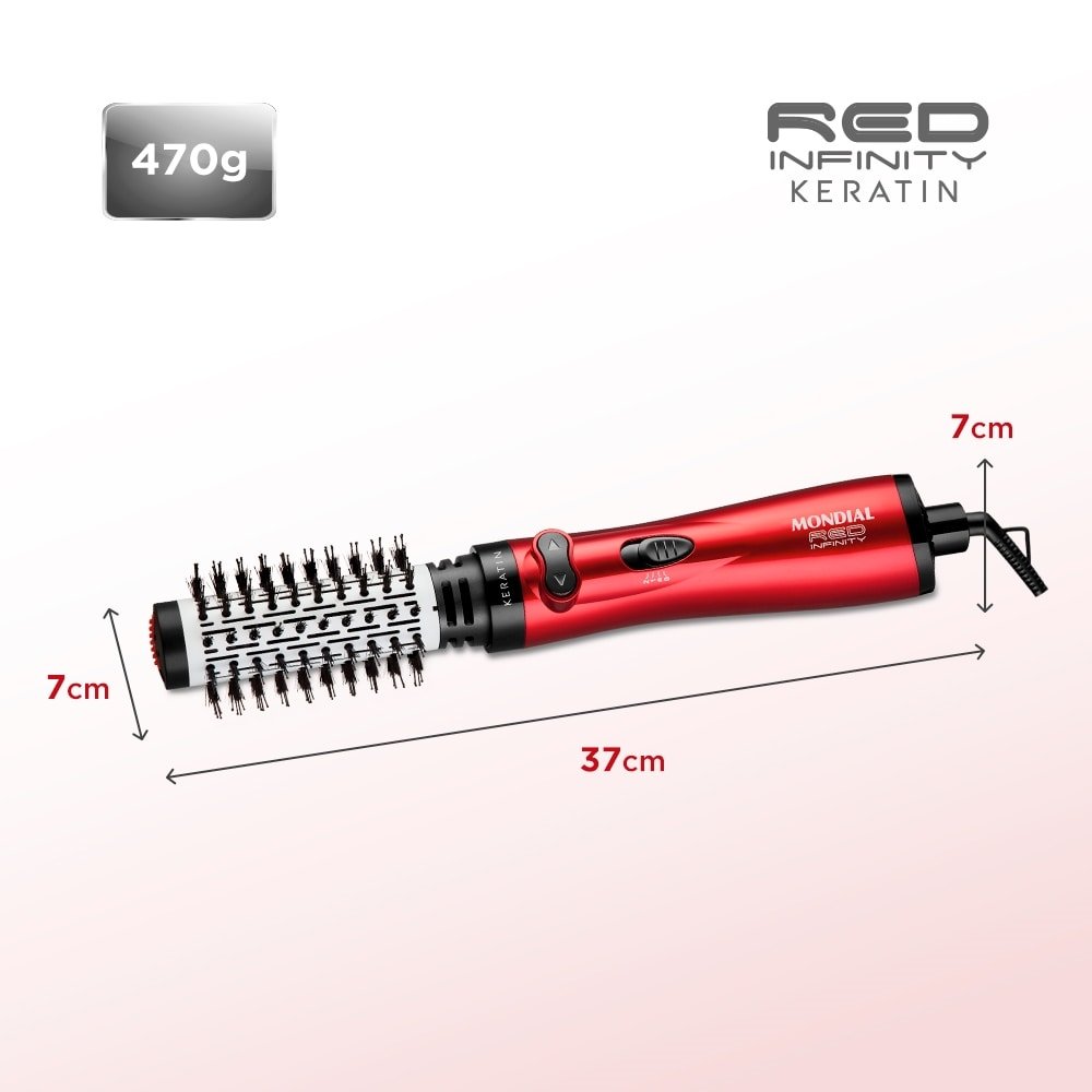 Escova Rotativa Mondial ER-11 Infinity Keratin - 1000W, 3 em 1, Vermelho, 220V