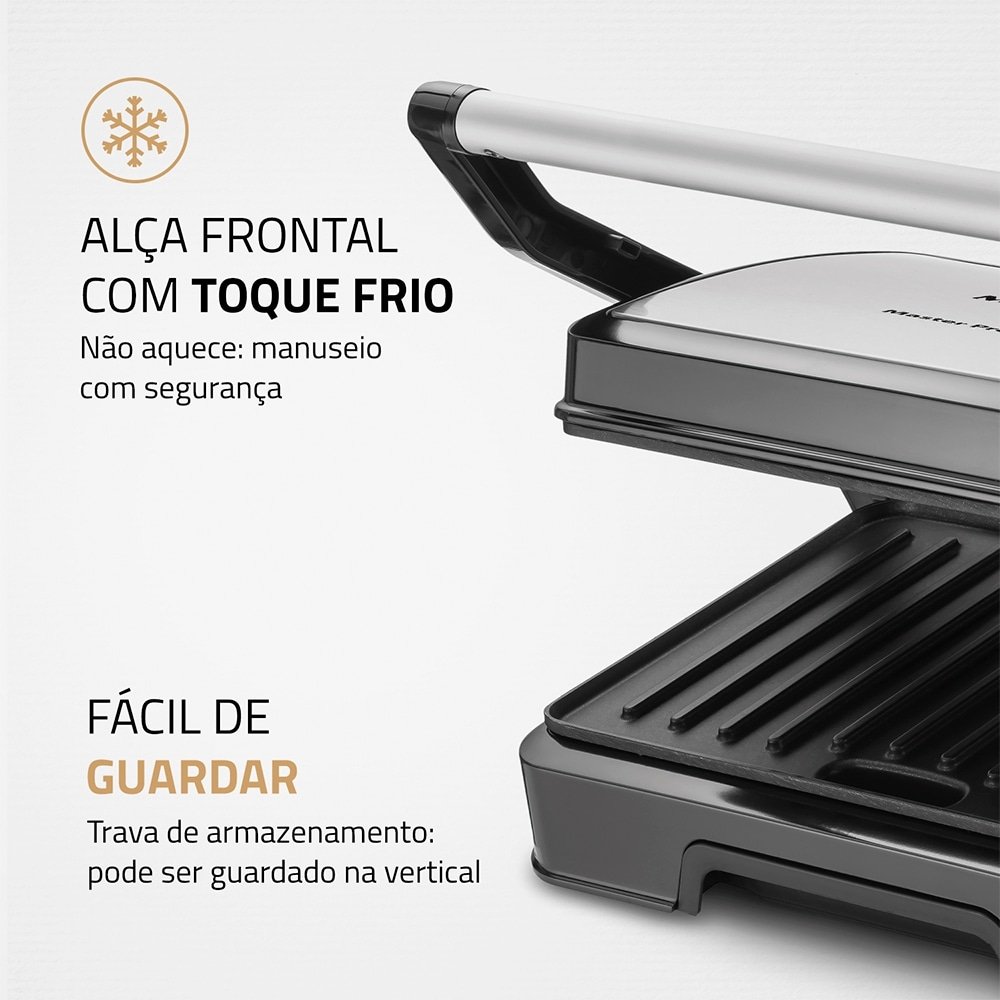 Grill Mondial PG-01-180 Master Press Duo - 1000W, Revestimento Antiaderente, Preto/Inox, 110V
