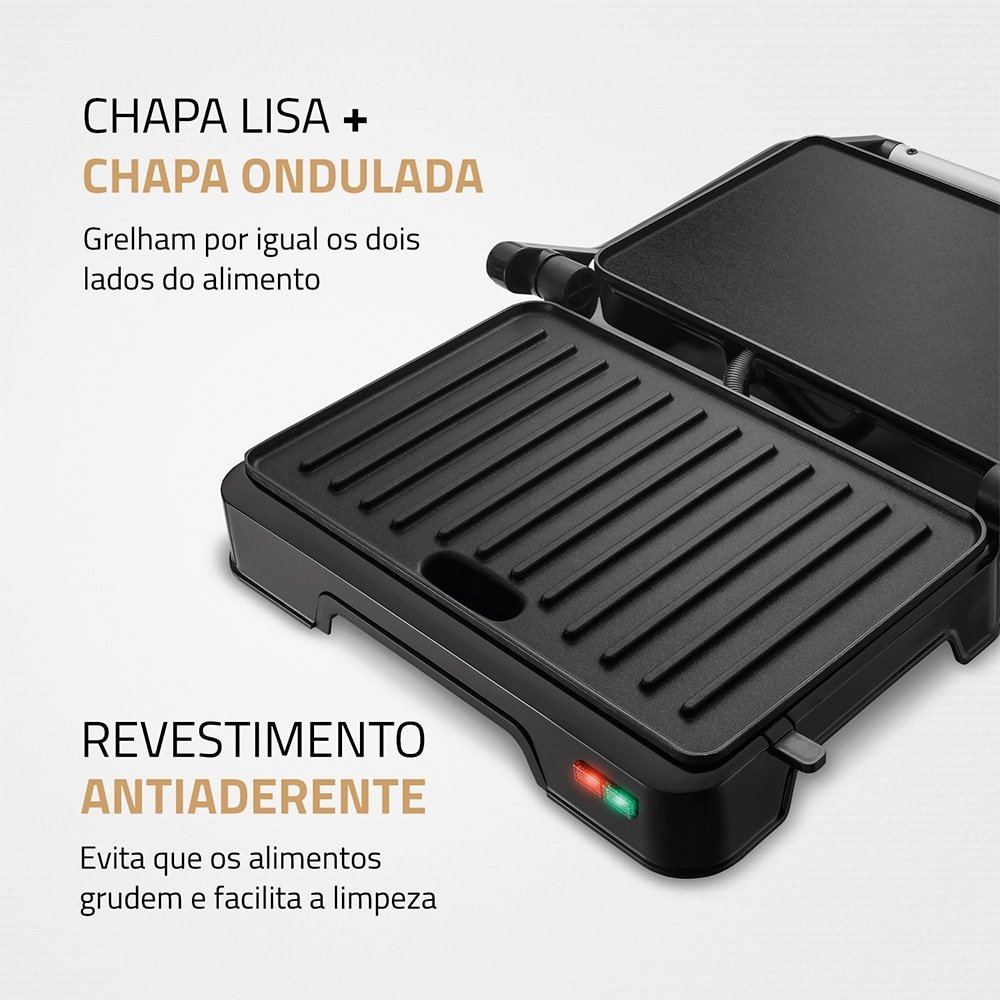 Grill Mondial PG-01-180 Master Press Duo - 1000W, Revestimento Antiaderente, Preto/Inox, 110V