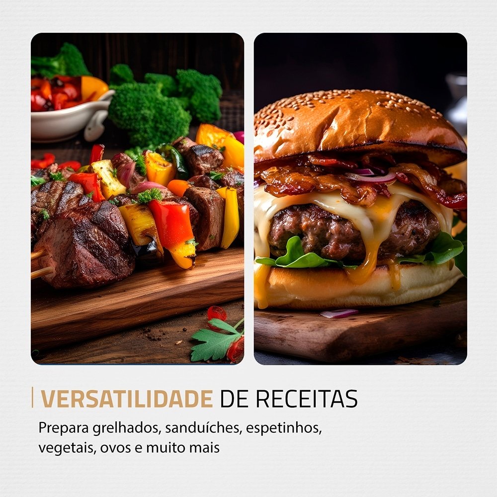 Grill Mondial PG-01-180 Master Press Duo - 1000W, Revestimento Antiaderente, Preto/Inox, 110V