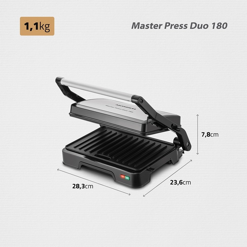 Grill Mondial PG-01-180 Master Press Duo - 1000W, Revestimento Antiaderente, Preto/Inox, 110V