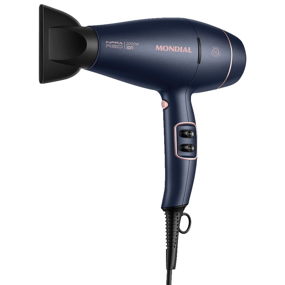 Secador de Cabelo Mondial SCP-01 InfraRed - com 2 Velocidades, 3 Temperaturas, 2000W, Azul/Golden Rose, 110V