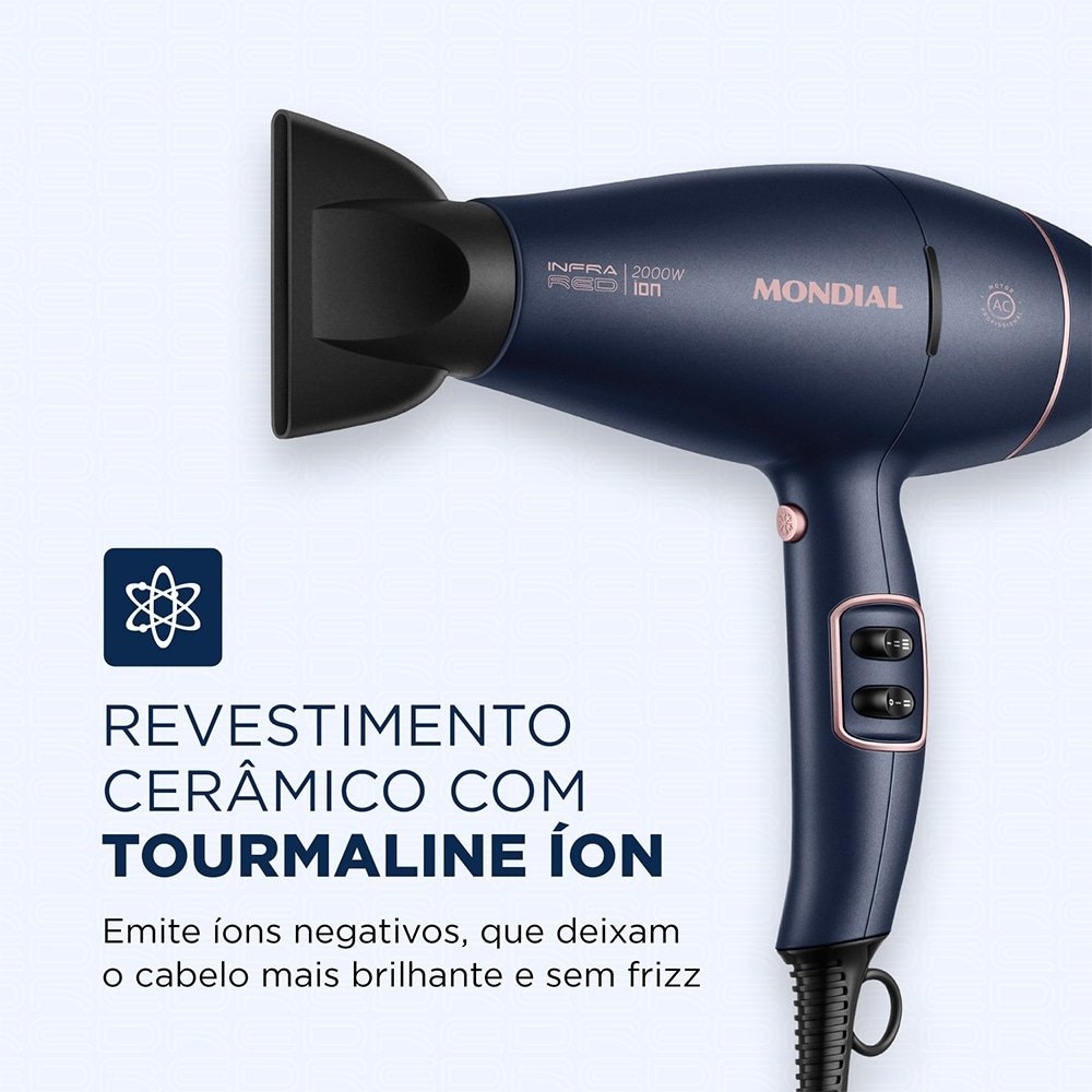 Secador de Cabelo Mondial SCP-01 InfraRed - com 2 Velocidades, 3 Temperaturas, 2000W, Azul/Golden Rose, 110V