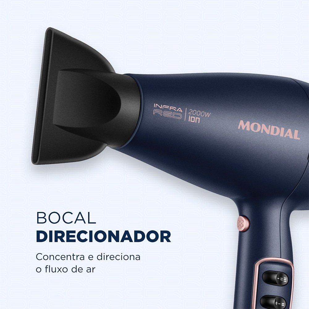 Secador de Cabelo Mondial SCP-01 InfraRed - com 2 Velocidades, 3 Temperaturas, 2000W, Azul/Golden Rose, 110V