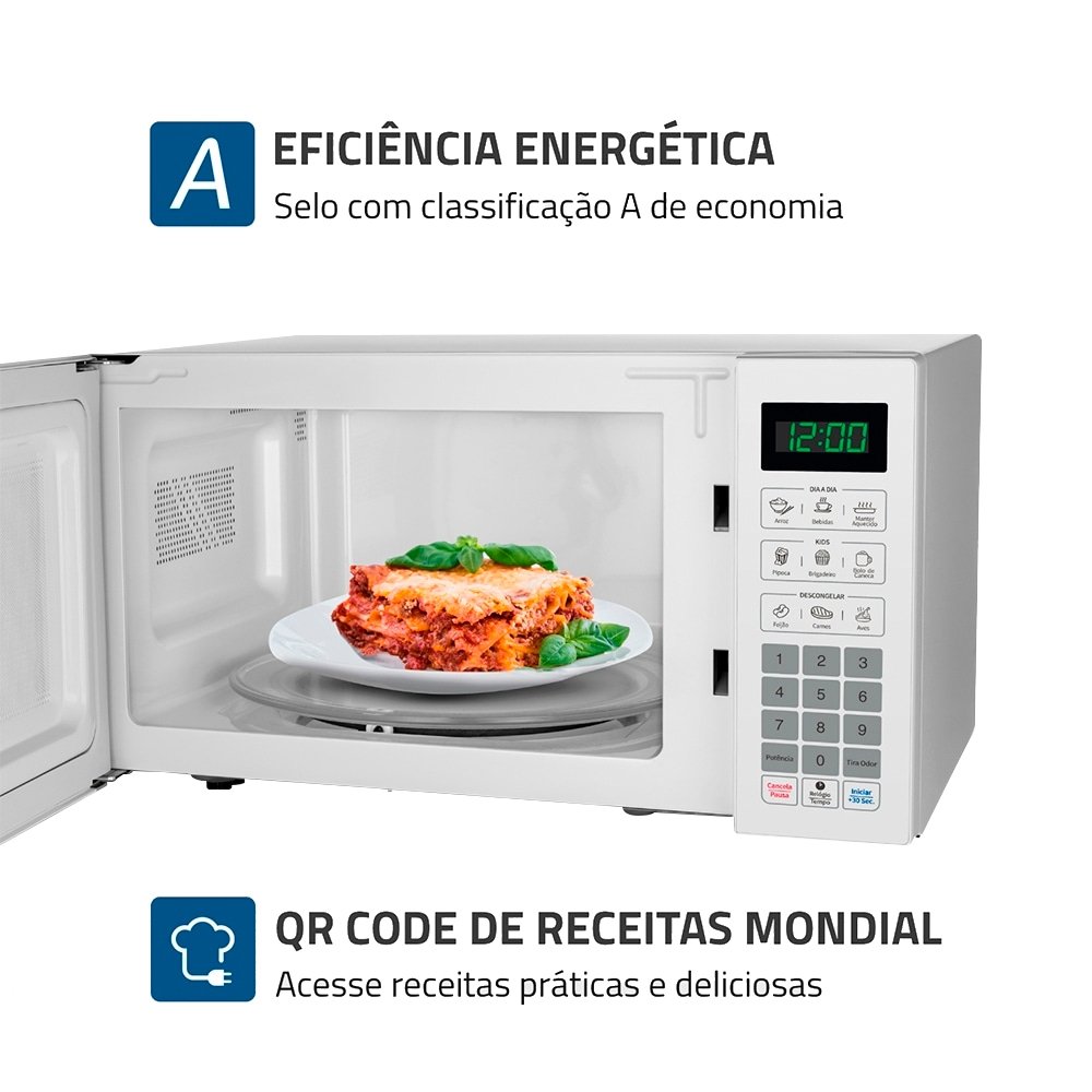 Micro-ondas Mondial 34 Litros MO-02-34-W - 1400W, Função Descongelar, Branco, 110V