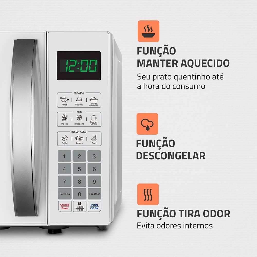 Micro-ondas Mondial 21 Litros MO-01-21-W - 1200W, Função Descongelar, Branco, 110V