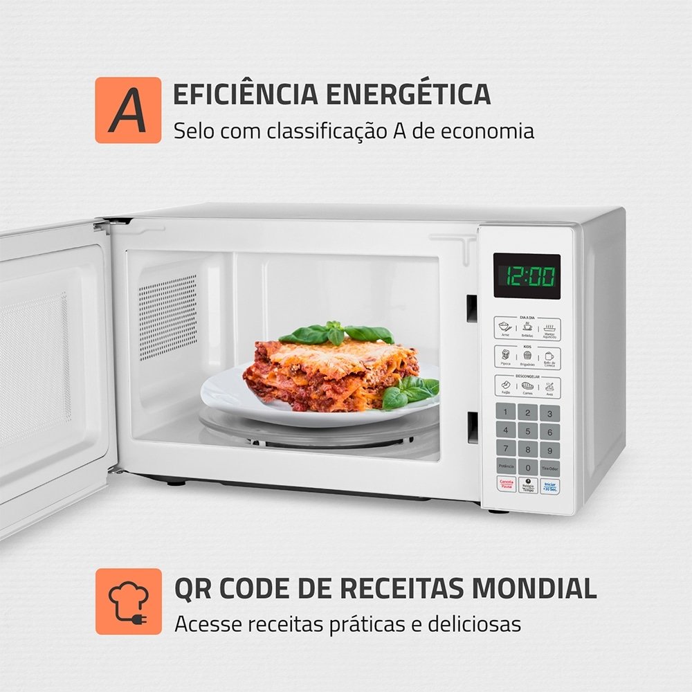 Micro-ondas Mondial 21 Litros MO-01-21-W - 1200W, Função Descongelar, Branco, 110V
