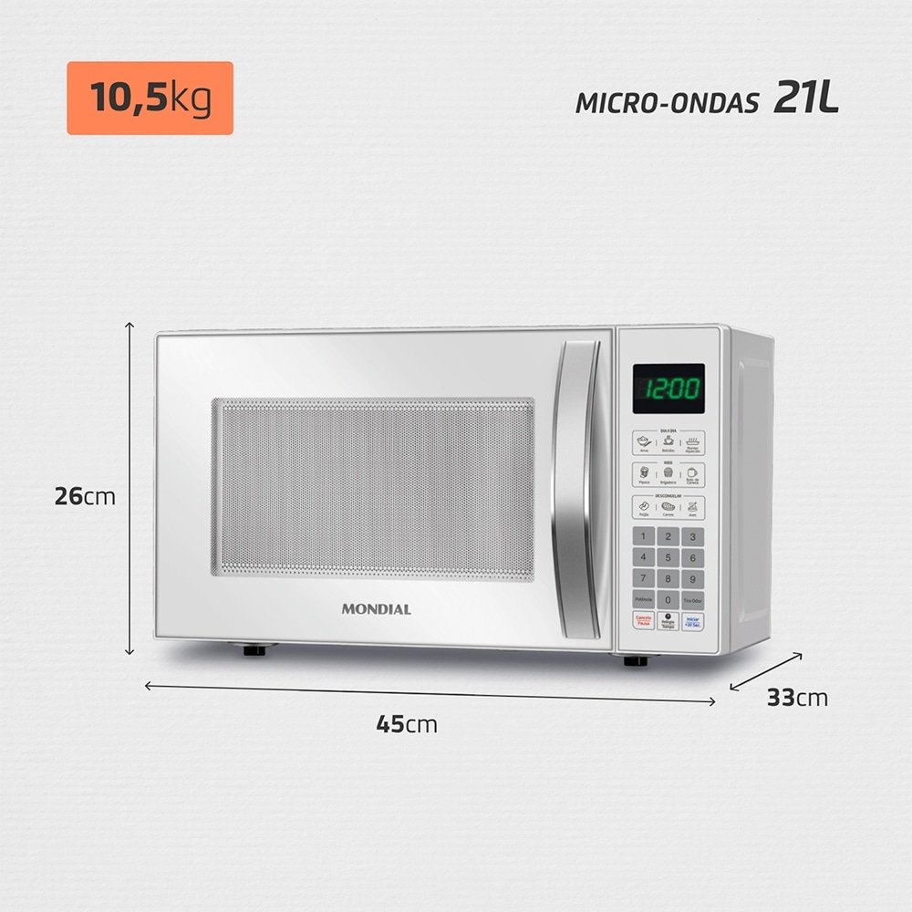 Micro-ondas Mondial 21 Litros MO-01-21-W - 1200W, Função Descongelar, Branco, 110V