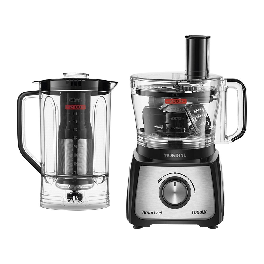 Multiprocessador de Alimentos Mondial MPN01BF Turbo Chef - 9 em 1, 2 Velocidades + Turbo, 1000W, Preto, 110V