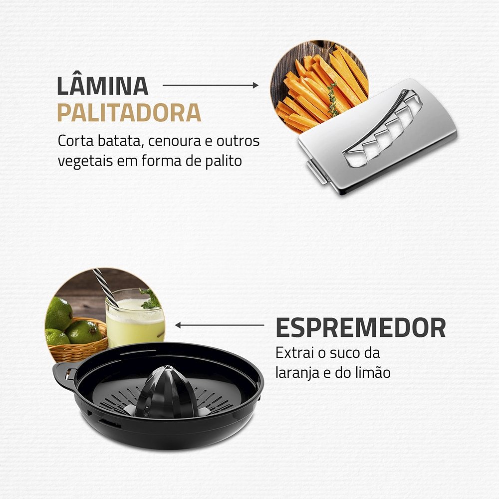 Multiprocessador de Alimentos Mondial MPN01BF Turbo Chef - 9 em 1, 2 Velocidades + Turbo, 1000W, Preto, 110V