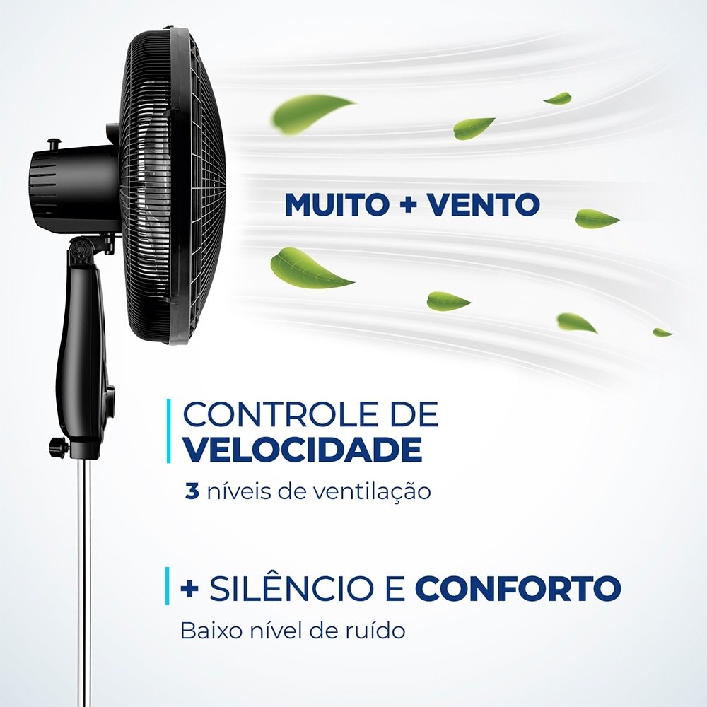 Ventilador de Coluna Mondial VSP-40C Super Power - com 3 Velocidades, Modo Silencioso, Preto/Prata, 110V