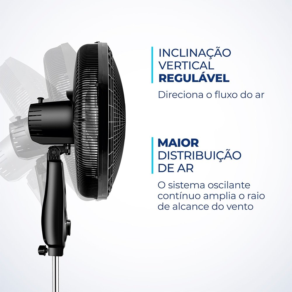 Ventilador de Coluna Mondial VSP-40C Super Power - com 3 Velocidades, Modo Silencioso, Preto/Prata, 110V